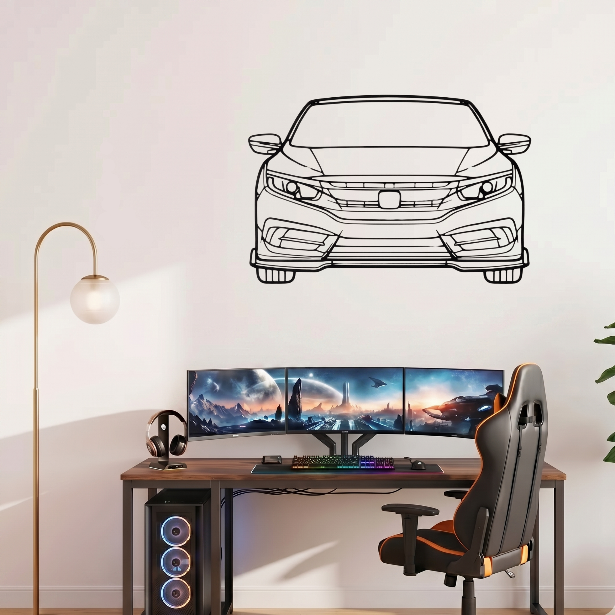 Honda Civic 2016 Front View Laser Cut Metal Wall Art | Premium Steel Wall Decor |