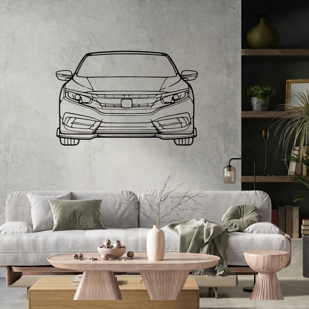 Honda Civic 2016 Front View Laser Cut Metal Wall Art | Premium Steel Wall Decor |