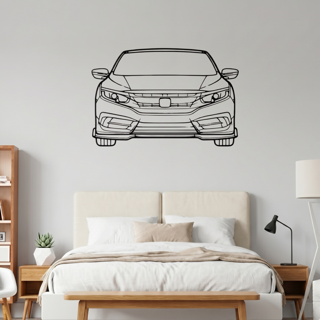Honda Civic 2016 Front View Laser Cut Metal Wall Art | Premium Steel Wall Decor |