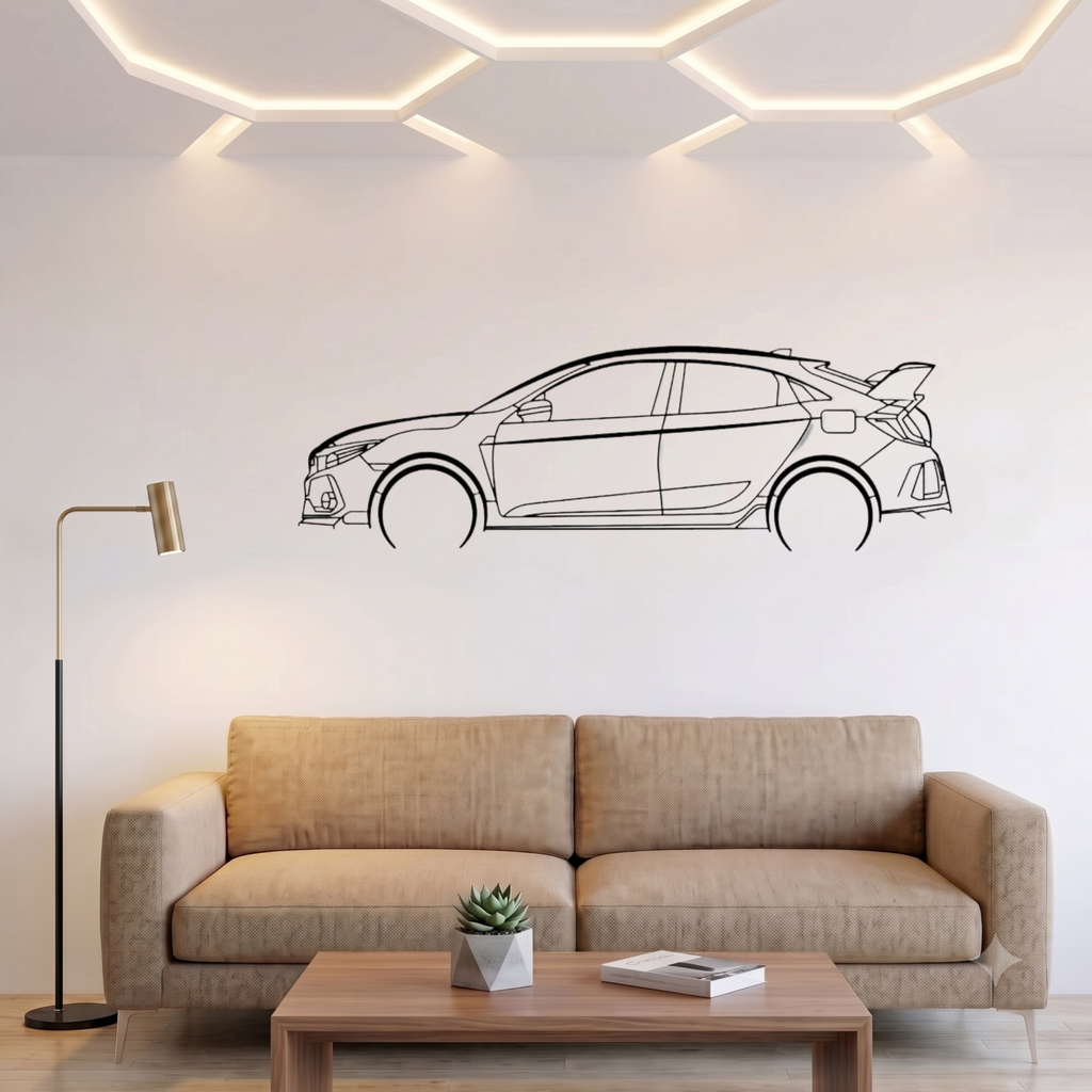 Honda Civic 2018 Type R Laser Cut Metal Wall Art | Premium Steel Car Silhouette |