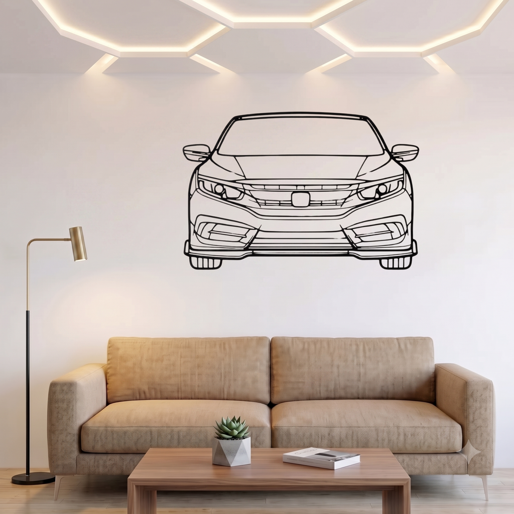 Honda Civic 2016 Front View Laser Cut Metal Wall Art | Premium Steel Wall Decor |