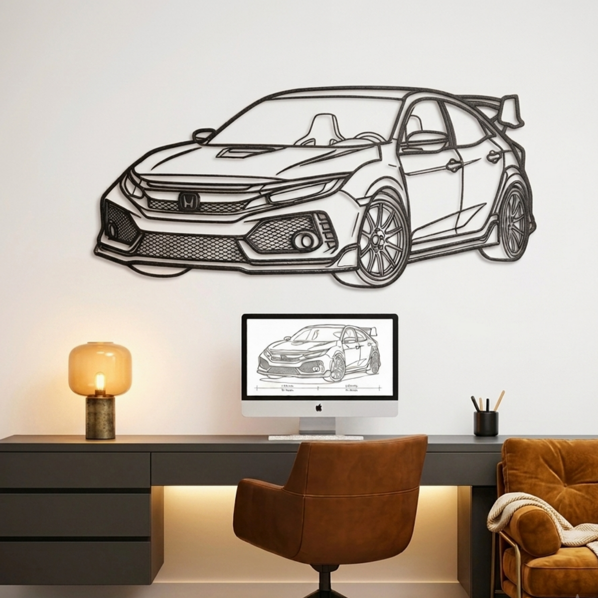 Modified Honda Civic Neon Metal Wall Art | Laser Cut Steel Wall Decor with RGB LED |