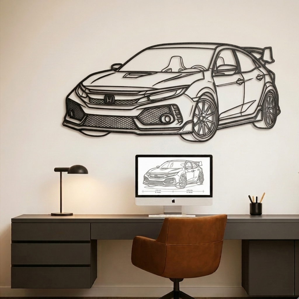 Modified Honda Civic Neon Metal Wall Art | Laser Cut Steel Wall Decor with RGB LED |