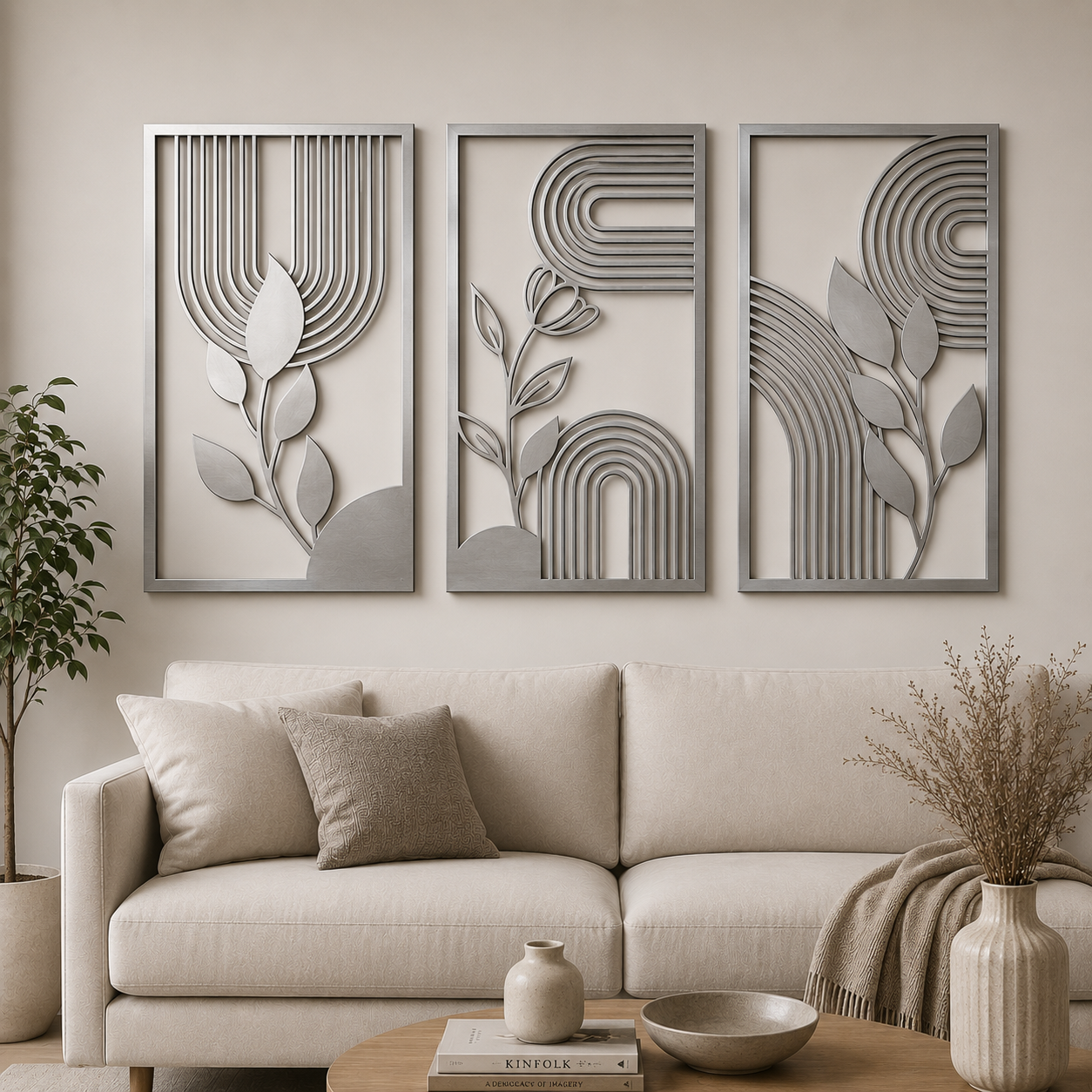 Floral Geometric Metal Wall Art Set