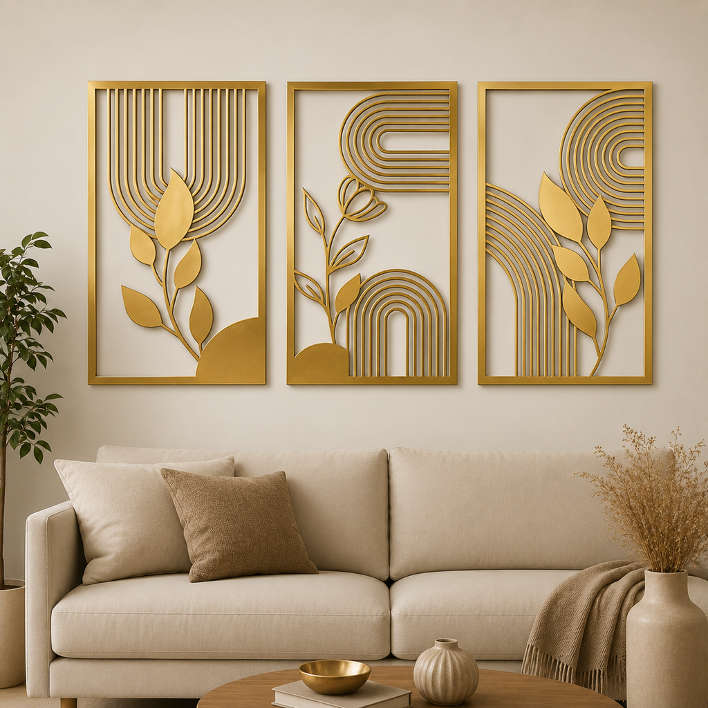 Floral Geometric Metal Wall Art Set