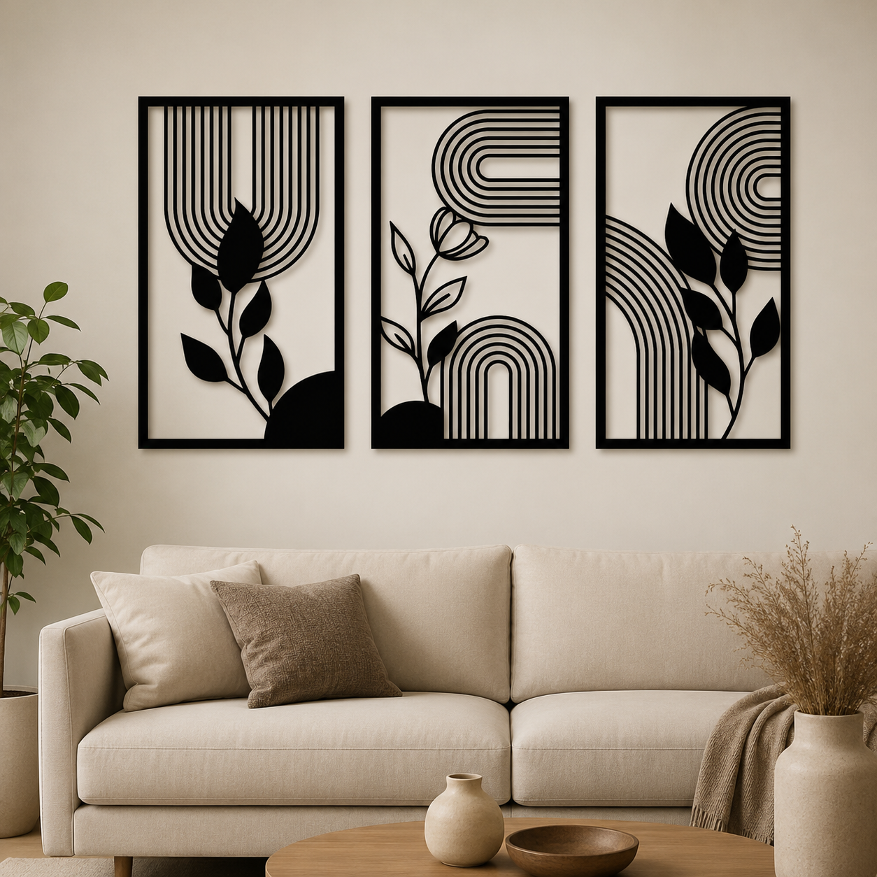 Floral Geometric Metal Wall Art Set